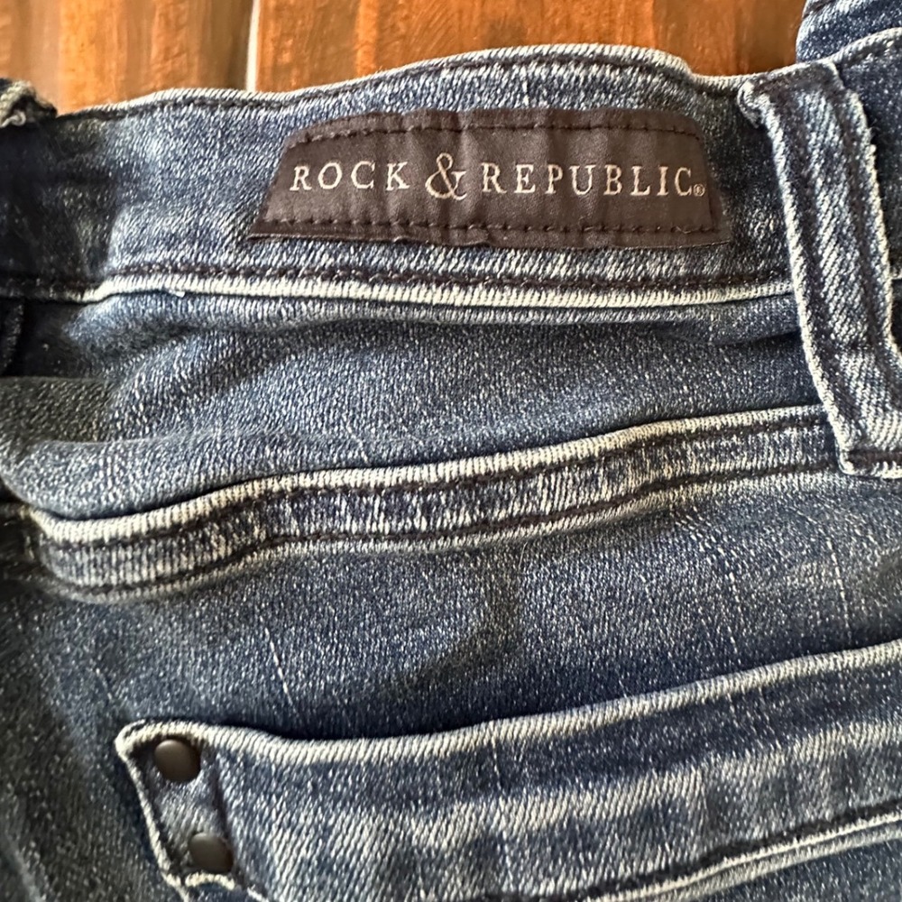 Rock & Republic Womens Jeans Blue Distressed Mesh Knee Grunge Punk 26x29.5 - Picture 4 of 8
